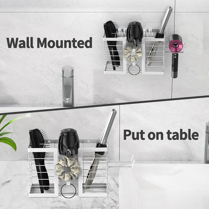 FUNKYLEE Hair Tool Organizer, 3 in 1 Metal Hair Dryer Holder Wall Mounted for Flat Iron, Curling Iron, Straightener, Styling Tools Bathroom Storage and Organizer (Black)