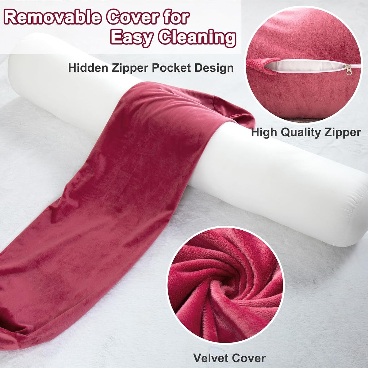 1 MIDDLE ONE Body Pillow for Adults, Bolster Pillow with Removable Velvet Cover, Long Round Cervical Roll Pillow, 35 x 7.87 Inches, Blue