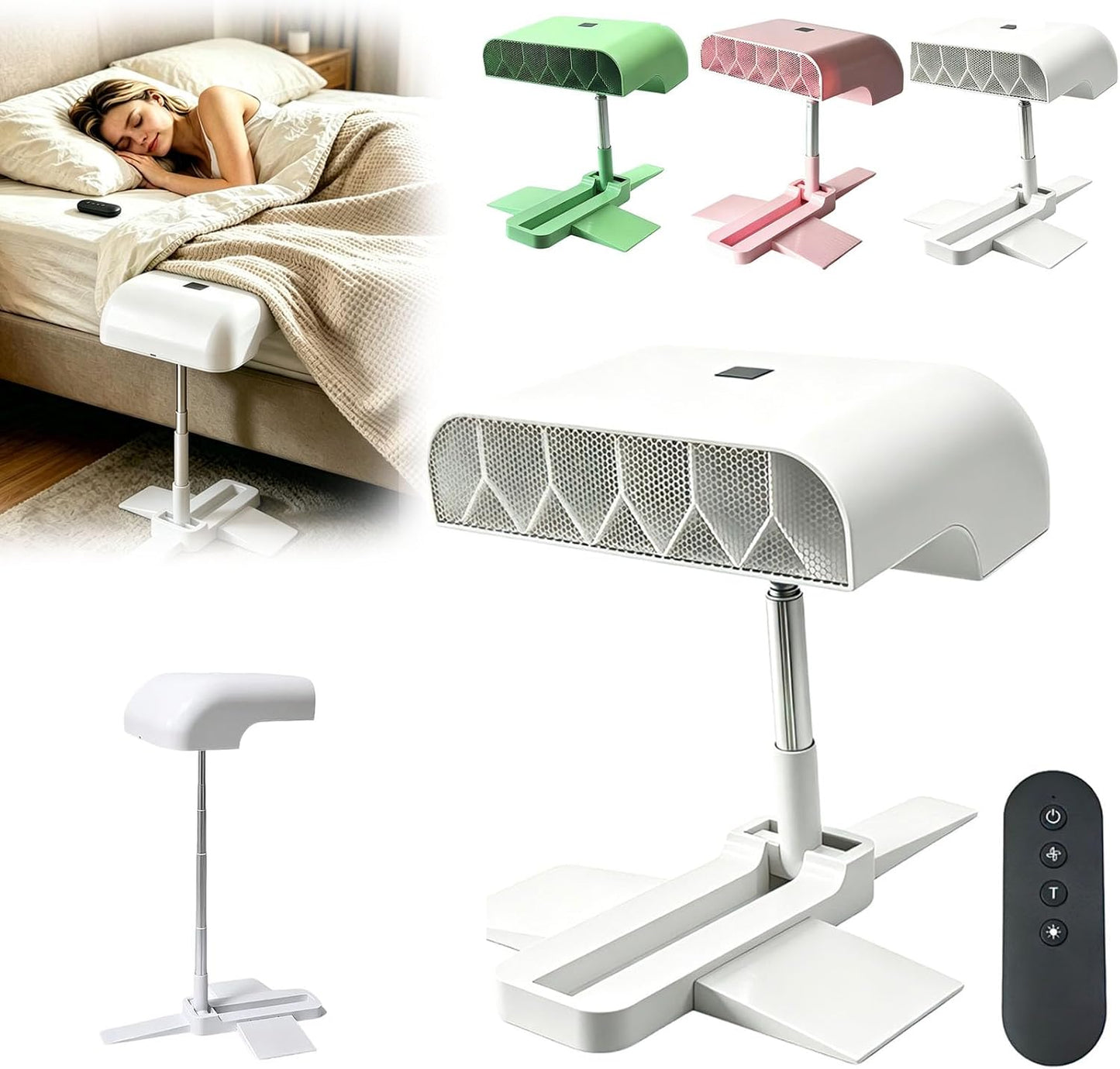 Adjustable Breeze Bed Cooling Fan, Quiet Bed Fans For Cooling And Sleep Under Sheets, Midnight Bed Cooling System for Hot Sleepers, Ideal Summer Gift, Suitable for Low Beds & Standard Beds (white)