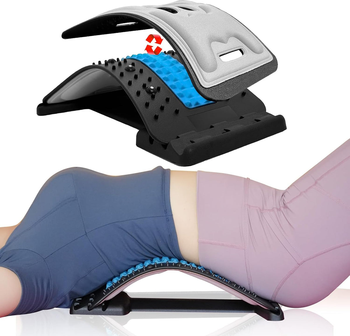 Back Stretcher with Lumbar Support for Back Pain Relief - Dual-Sided 3-Level Adjustable Spinal Decompression lumbar board (Blue)