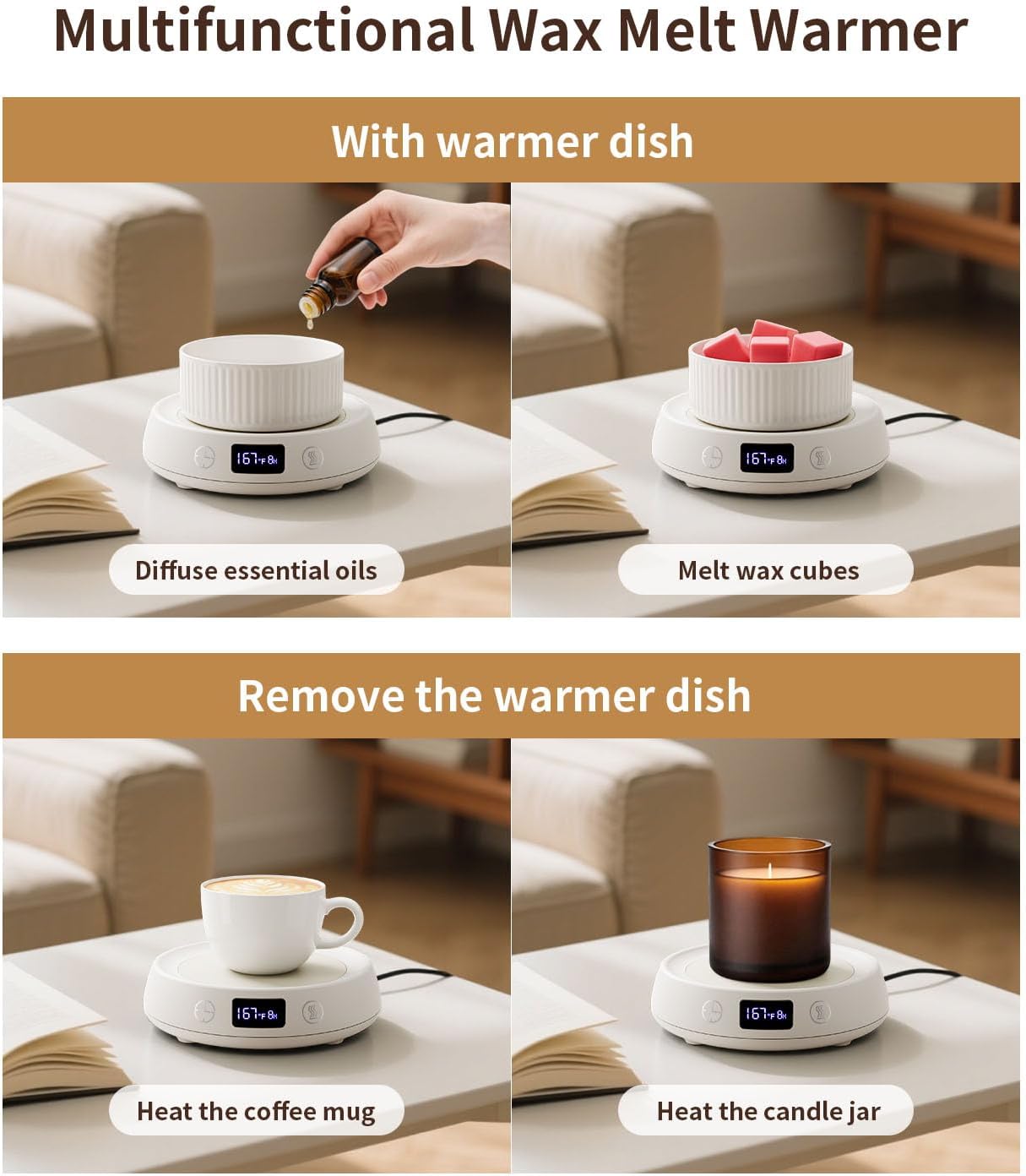 Candle Warmer,Wax Melt Warmer, Wax Warmer for Scented Wax, Wax Cube Burner | Wax Melter, 3 Temp Setting, 1-9H Auto Shut Off Timer, Electric Scented Wax Melter, Home Bedroom Office Use,Coffee Mug Warmer