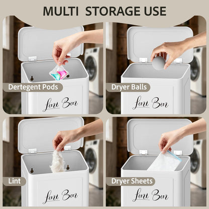Sealegend Magnetic Metal Lint Bin with Lid, Trash Can with Brush, White | Collect Dryer Lint Easily, Space-Saving Laundry Room Organization & Storage