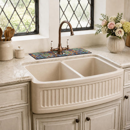 Light Brown White Checkered Kitchen Sink Splash Guard Faucet Mat,Faucet Non-Slip Absorbent Mat,Farmhouse Sink Splash Guard Behind Faucet for Kitchen Bathroom, 15"x5.5"