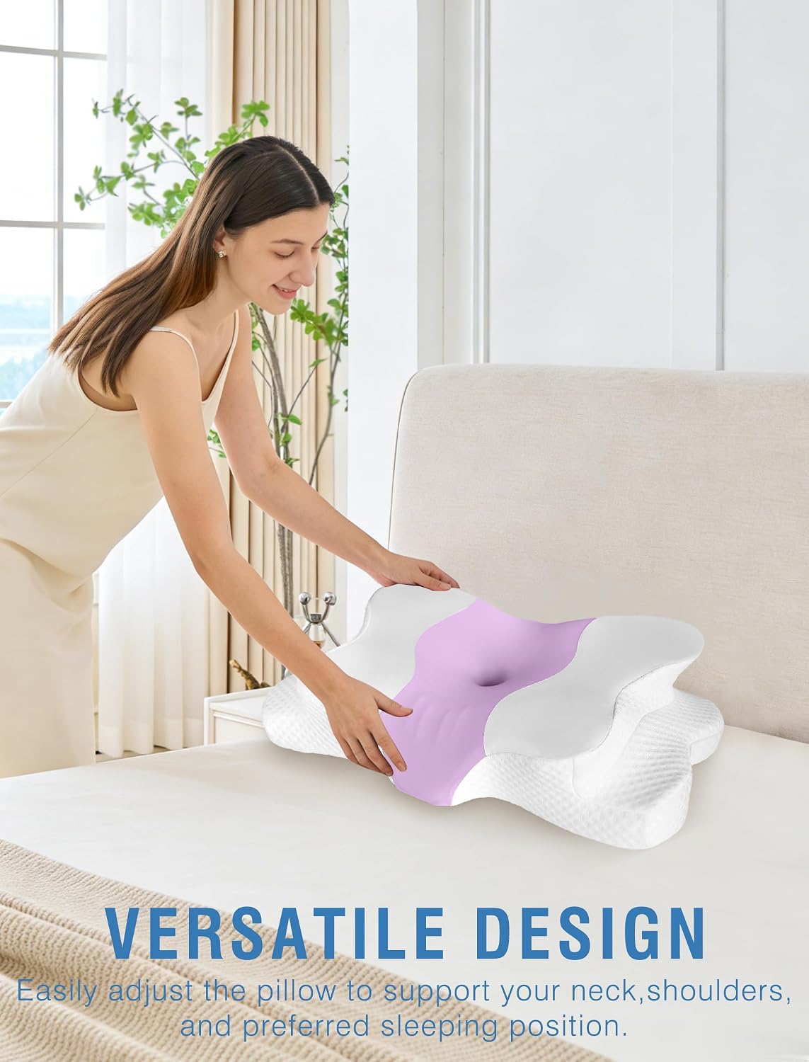 DISSA Cervical Neck Pillow for Side Sleepers Ergonomic Contour Memory Foam Pillow with Adjustable Orthopedic Neck Support for Pain Relief - Gift for Christmas & Birthdays