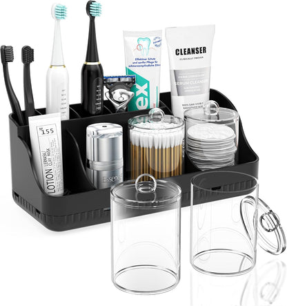 Bathroom Counter Organizer and Storage, 7 Slots Detachable Toothbrush Holders for Bathrooms, Anti-Slip Electric Toothbrush and Toothpaste Holder Countertop Vanity Organizer Accessories for Adults Kids