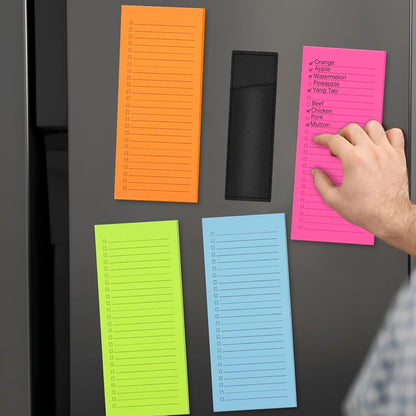 4 Pack Magnetic Notepads for Refrigerator with Pen Holder,Notepad Grocery List Large Magnet Pad for Fridge,Full Magnet Back Magnetic Memo Pads for Grocery List (4 Magnetic Notepads+1 Pen Holder)