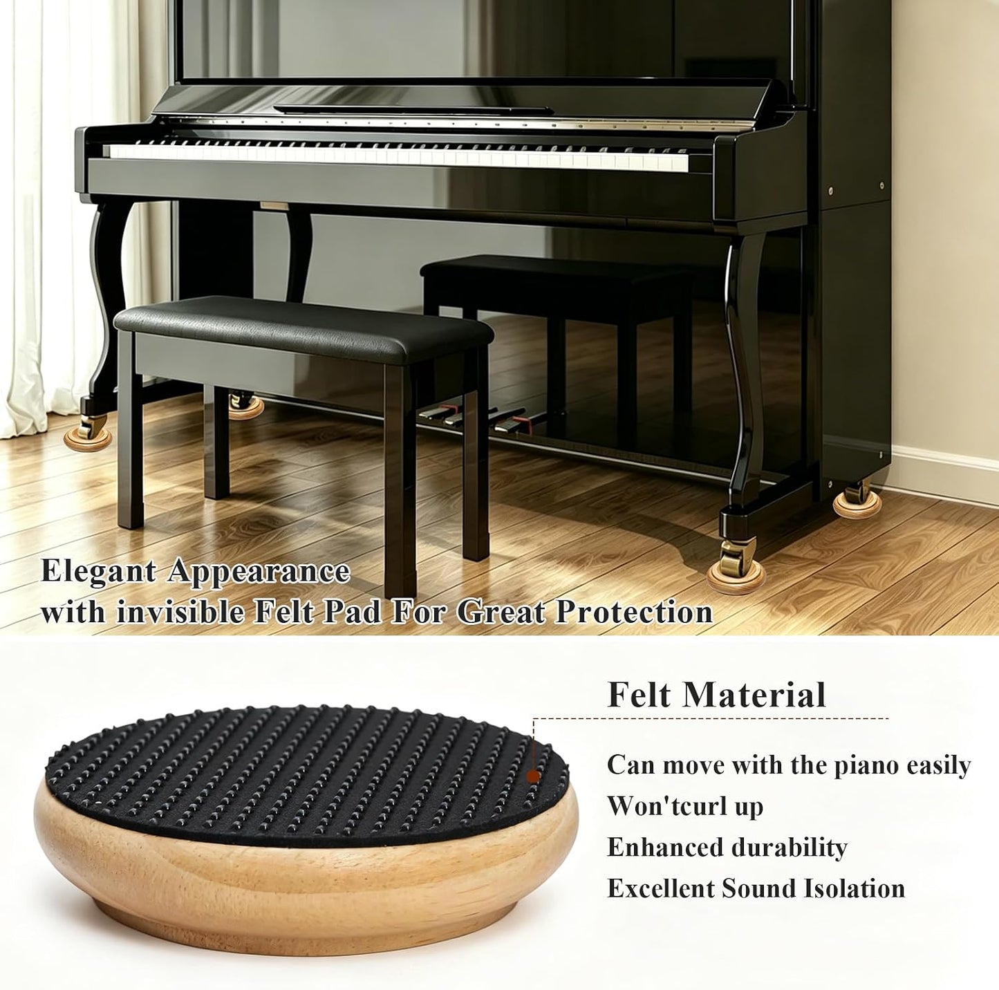 Piano Caster Cups Furniture Pads Upright Piano Caster Cups Wood Coasters Cups Floor Protectors for Furniture Furniture Floor Protectors (Walnut, 4)