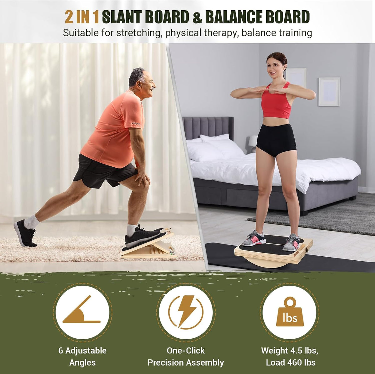 Slant Board Calf Stretching, 300 LBS Capacity Portable Wooden Incline Board