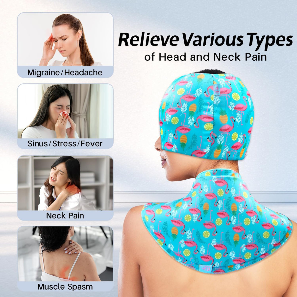 Migraine Relief Cap & Neck Ice Pack Wrap Set, Headache Relief Cap & Cervical Ice Pack, Hot and Cold Therapy for Headache, Neck & Shoulder Pain, Tension & Stress Relief, Post-Surgery Recovery