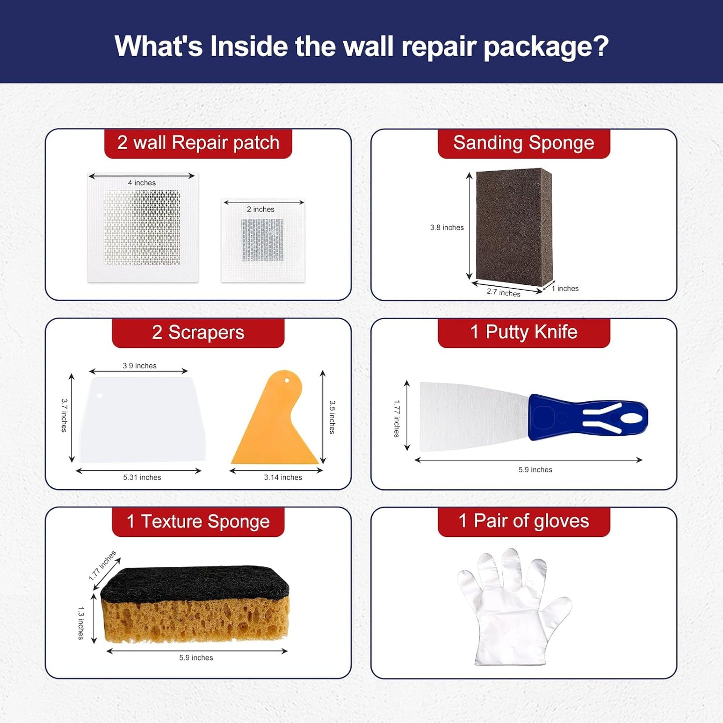 BONCART 8.6Oz Drywall Patch Repair Kit – Professional All-in-1 Tool Set | Includes Scrapers, Putty Knife, Texture Sponge, Sandpaper, And Gloves. Fast Wall Hole Repair