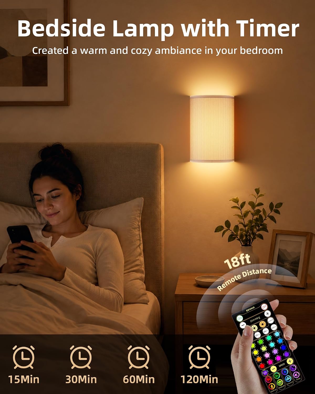 EZVALO Battery Operated Wall Sconce Set of Two with Remote, Wall Lights