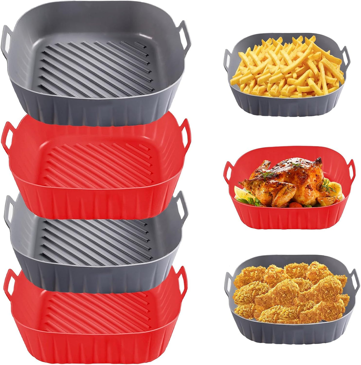 Golden Associate Silicone Liners Square for 8 to 8.5 inch Air Fryer, 2 Pcs Non-stick Food-grade Reusable Basket Baking Tray Airfryer Accessories