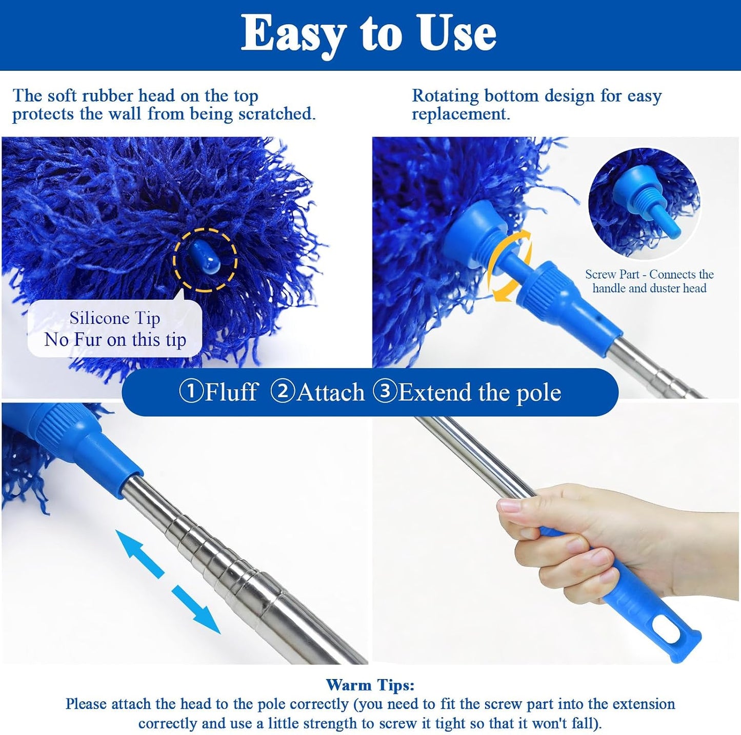 Cobweb Duster with Extension Pole 100 inches, Dusters for Cleaning with 2 Duster Heads, Washable Microfiber Feather Duster for Cleaning Ceiling Fan, High Ceiling, Blinds, Furniture & Cars