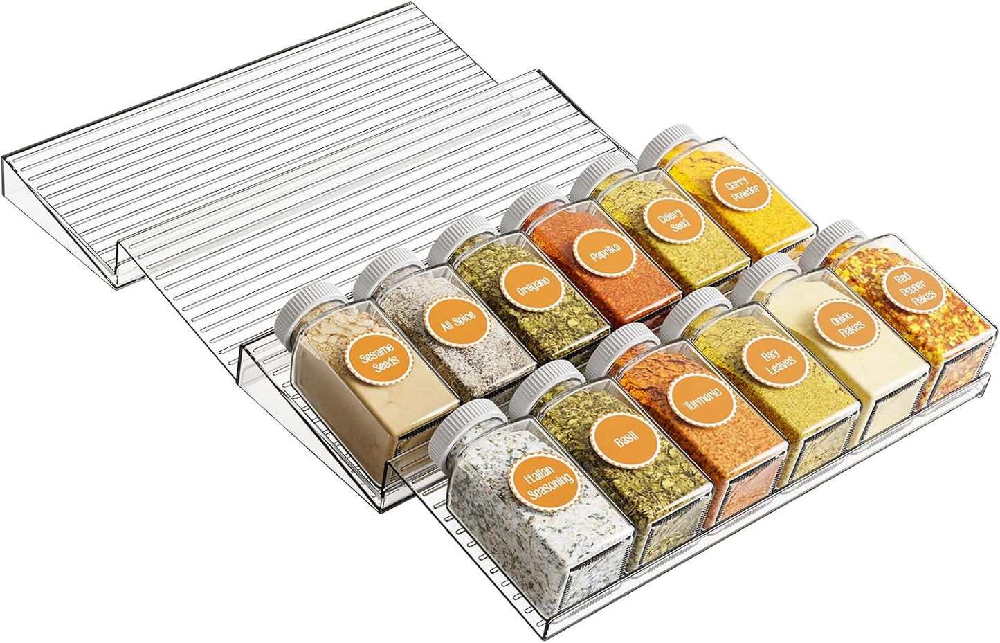 8 Pack Adjustable In Drawer Spice Organizer - Expandable From 11'' to 22'' - Acrylic Drawer Seasoning Organizer,Clear Spice Organization Tray for Cabinet Drawers Condiment,Nail Polish and Jar