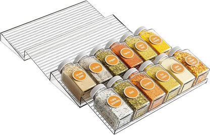 8 Pack Adjustable In Drawer Spice Organizer - Expandable From 11'' to 22'' - Acrylic Drawer Seasoning Organizer,Clear Spice Organization Tray for Cabinet Drawers Condiment,Nail Polish and Jar