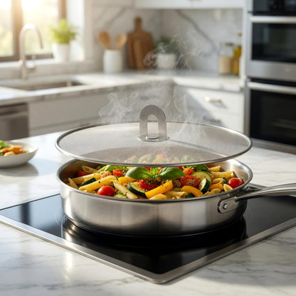 Homestia Splatter Screen for Frying Pan, 10 Inch Grease Splatter Guard | 304 Stainless Steel Ultra Fine Mesh Lids, Splatter Screen for Cooking, Rust-Free - No Oil Mess, No Burns, with Fold Flat Knob
