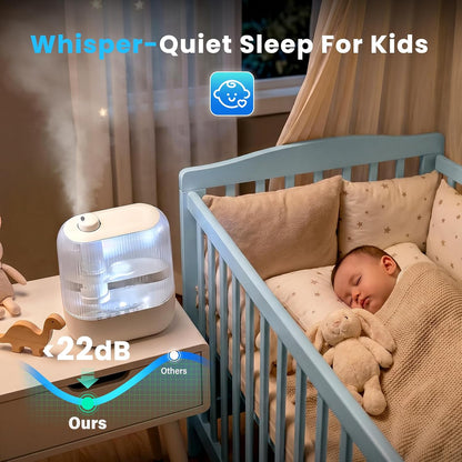 COWSAR Humidifier for Bedroom, 3L Top Fill Cool Mist Humidifier for Large Room, Easy to Fill & Clean, Quiet 22dB, Baby Humidifier, Nightlight, Timer/Sleep Mode, 360° Nozzle, Aromatherapy Tray, White