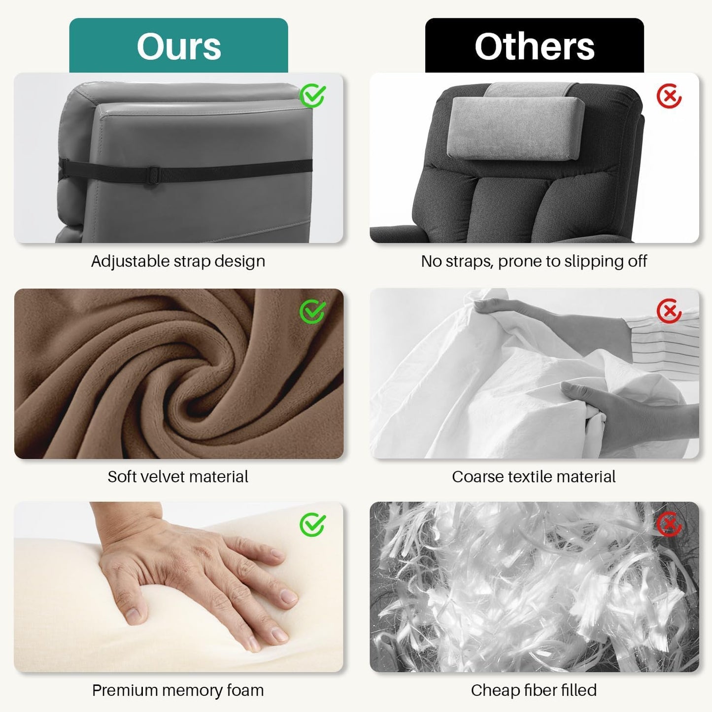 Non-Slip Neck Pillow for Recliner with Elastic - Head Pillow for Recliner Supportive Memory Sponge Cushion with Soft Velvet Cover for Neck Relief While Working,Studying and Playing(Brown)
