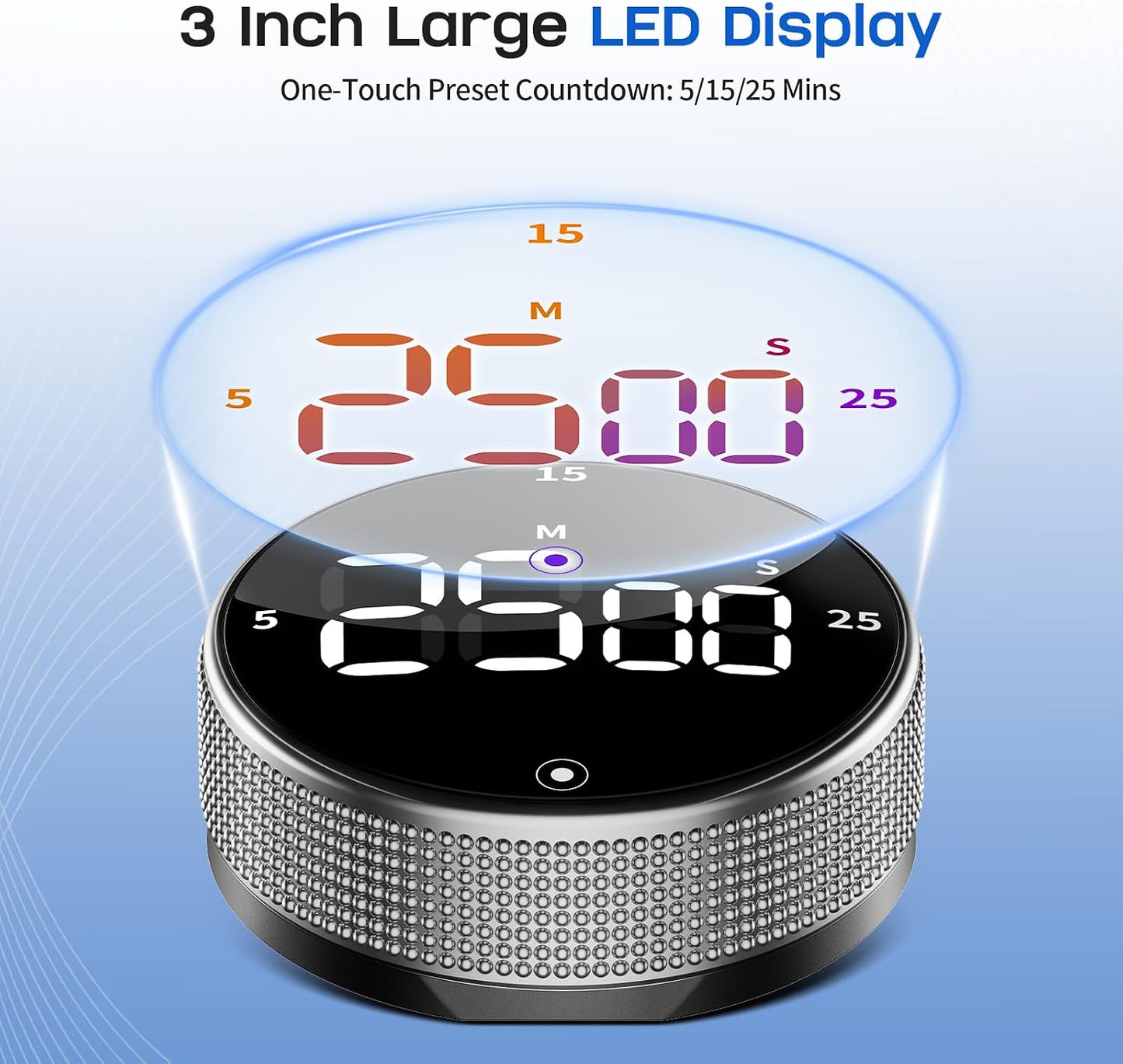 Digital Kitchen Timer with Magnetic - Visual Timer with Large LED Display, Pomodoro Classroom Timers with 3-Preset Times, Volume Adjustable, Countdown & Count Up Timers for Cooking
