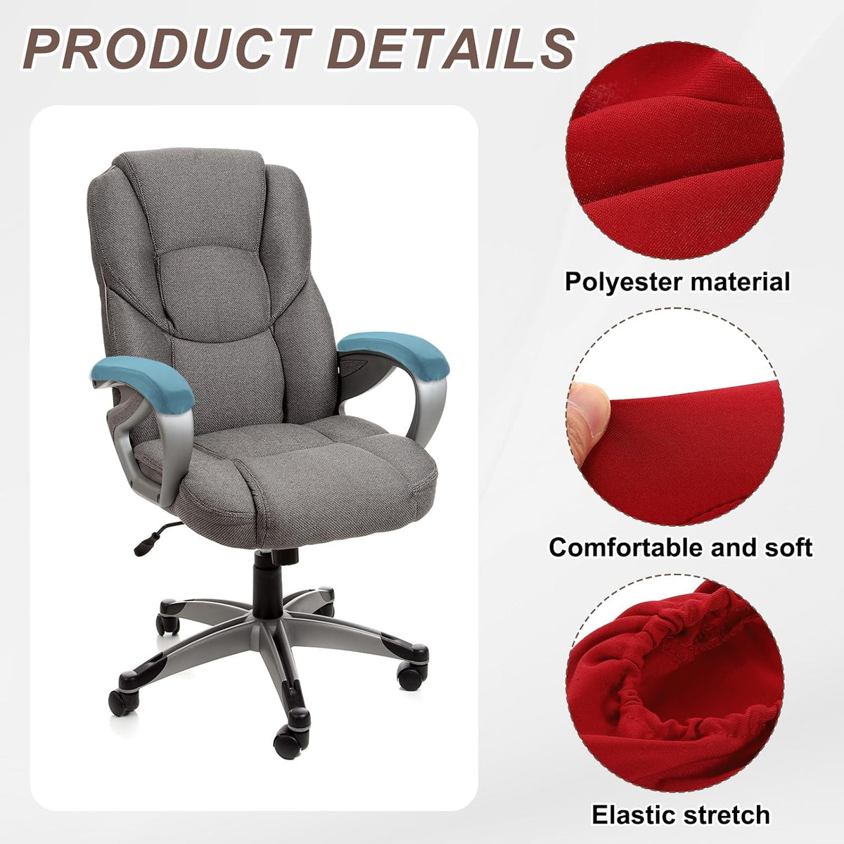 uxcell Chair Armrest Slipcovers Covers, 32 x 8cm Polyester Removable Seat Hand Rest Protector for Office Chairs Desk Chair(Dark Gray)