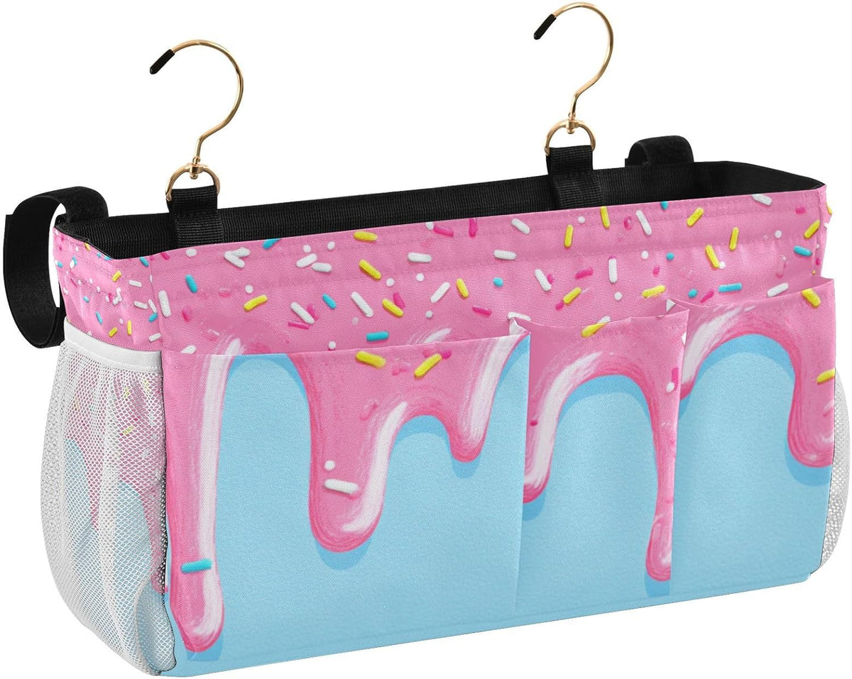 Bedside Caddy Hanging Bunk Bed Caddy Bed Organizer Hanging Pocket with 2 Hooks Bedside Storage Organizer Pocket Bag Holder Checkered Light Green - Colors B