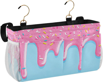 Bedside Caddy Hanging Bunk Bed Caddy Bed Organizer Hanging Pocket with 2 Hooks Bedside Storage Organizer Pocket Bag Holder Checkered Light Green - Colors B