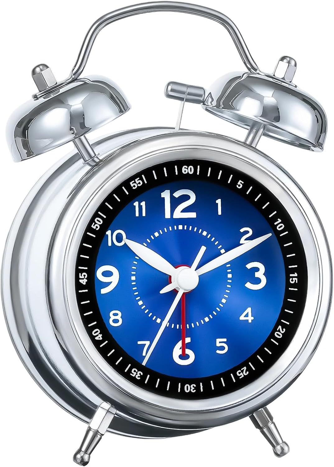AKCISOT Loud Alarm Clock for Heavy Deep Sleepers, 4.5 Inches Analog Metal Twin Bell Clocks Battery Operated with Backlight for Bedroom Beside, Old Fashioned for Home Desk Decoration(Blue)