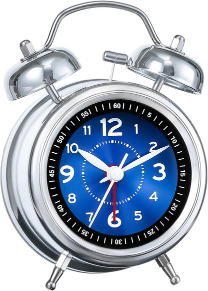 AKCISOT Loud Alarm Clock for Heavy Deep Sleepers, 4.5 Inches Analog Metal Twin Bell Clocks Battery Operated with Backlight for Bedroom Beside, Old Fashioned for Home Desk Decoration(Blue)