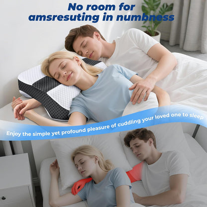 SAHEYER Side Sleeper Pillow with Arm Holes, 2 in 1 Shoulder Relief System for Rotator Cuff Pain, Memory Foam Pillow for Adults with 3 Arm Place Hole - for Side, Back and Stomach, Black
