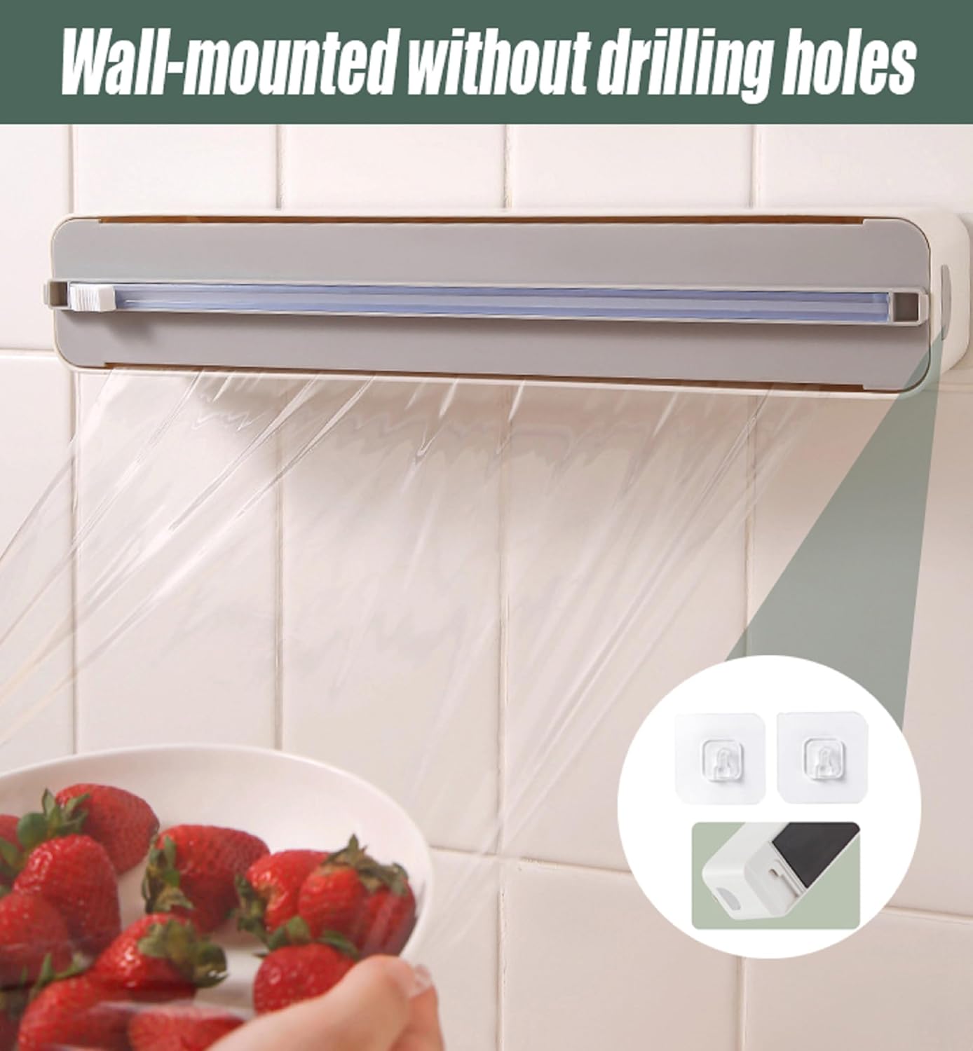 Magnetic Plastic Wrap Dispenser with Cutter for Kitchen. | Fits 12" Rolls. Strong Magnetic Mount for Fridge or Metal Surfaces. Hidden Blade. Dual Mounting: Magnetic + Adhesive Hooks.