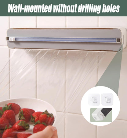 Magnetic Plastic Wrap Dispenser with Cutter for Kitchen. | Fits 12" Rolls. Strong Magnetic Mount for Fridge or Metal Surfaces. Hidden Blade. Dual Mounting: Magnetic + Adhesive Hooks.