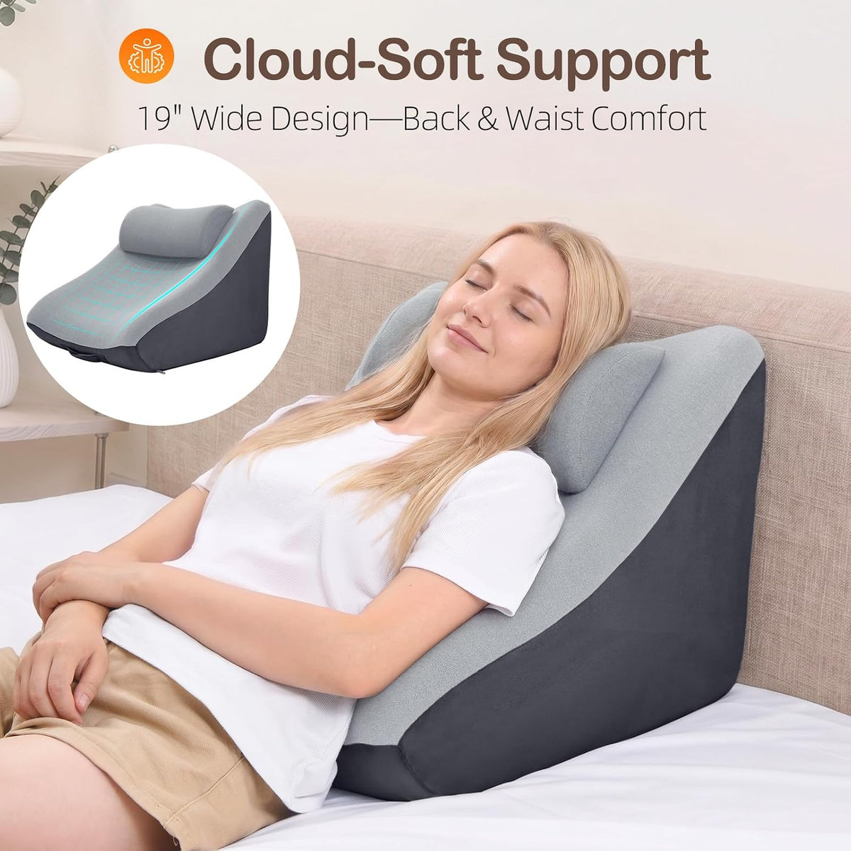 Vekkia 21” Back Rest Pillow with Dual-Layer Foam for Reclining and Sitting