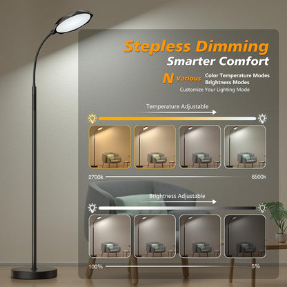 PACOVY Floor Lamp, Adjustable Height Floor Lamps for Living Room Bedroom, 120 LED Super Bright Standing Lamp Remote & Touch Control Dimmable Gooseneck Tall Stand Reading Lamp for Office Craft, Black