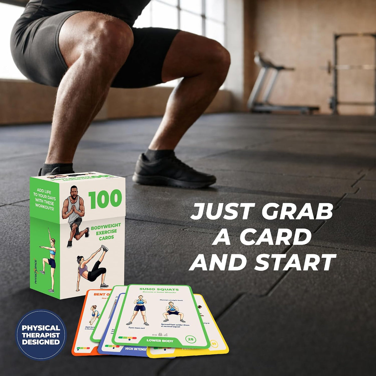 100 Bodyweight Exercise Cards – Illustrated Home Workout Flash Card Deck Designed by a Physical Therapist for Strength Training with No Equipment for Men and Women