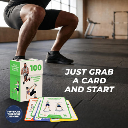 100 Bodyweight Exercise Cards – Illustrated Home Workout Flash Card Deck Designed by a Physical Therapist for Strength Training with No Equipment for Men and Women
