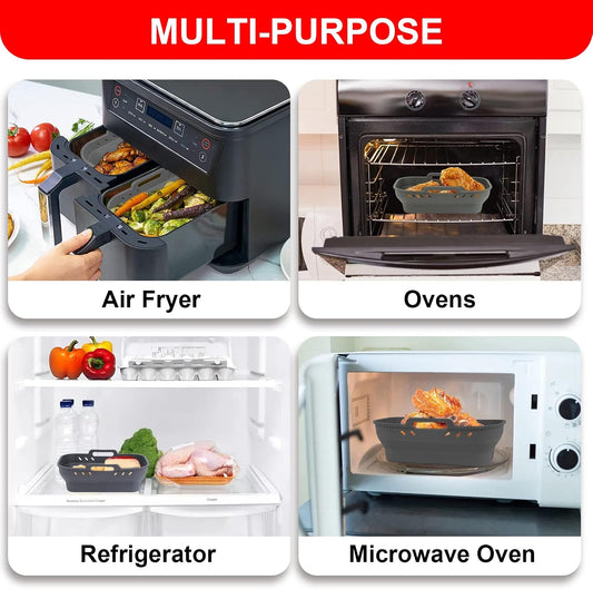 Small Air Fryer Silicone Liners, 7.56 x 5.12 inch Small Rectangle Collapsible Airfryer Liner, Reusable Non-Stick Baking Trays for Ninja DZ201/DZ401/DZ550 Instant Air Fryer, 2 Pack (Grey+Black)