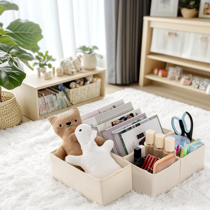 Drawer Organizer Clothes, 10 Pack Dresser Organizer for Baby Clothes, Underwear, Sock- Foldable Closet Organization and Storage Dividers Bins for Nursery, Bedroom (Beige)
