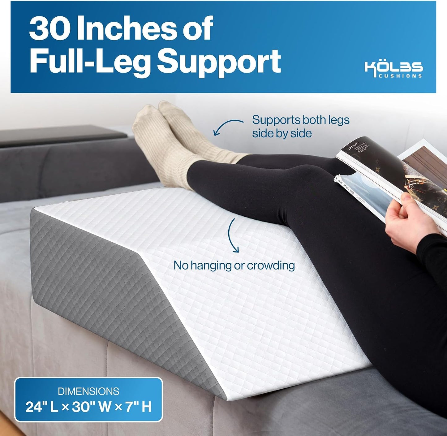 Kölbs Extra Wide Leg Elevation Pillow, Chic Jacquard Cover, XL and Wide for More Comfort Bed Wedge Pillow for Legs, Leg, Knee, Ankle Elevation Post Surgery