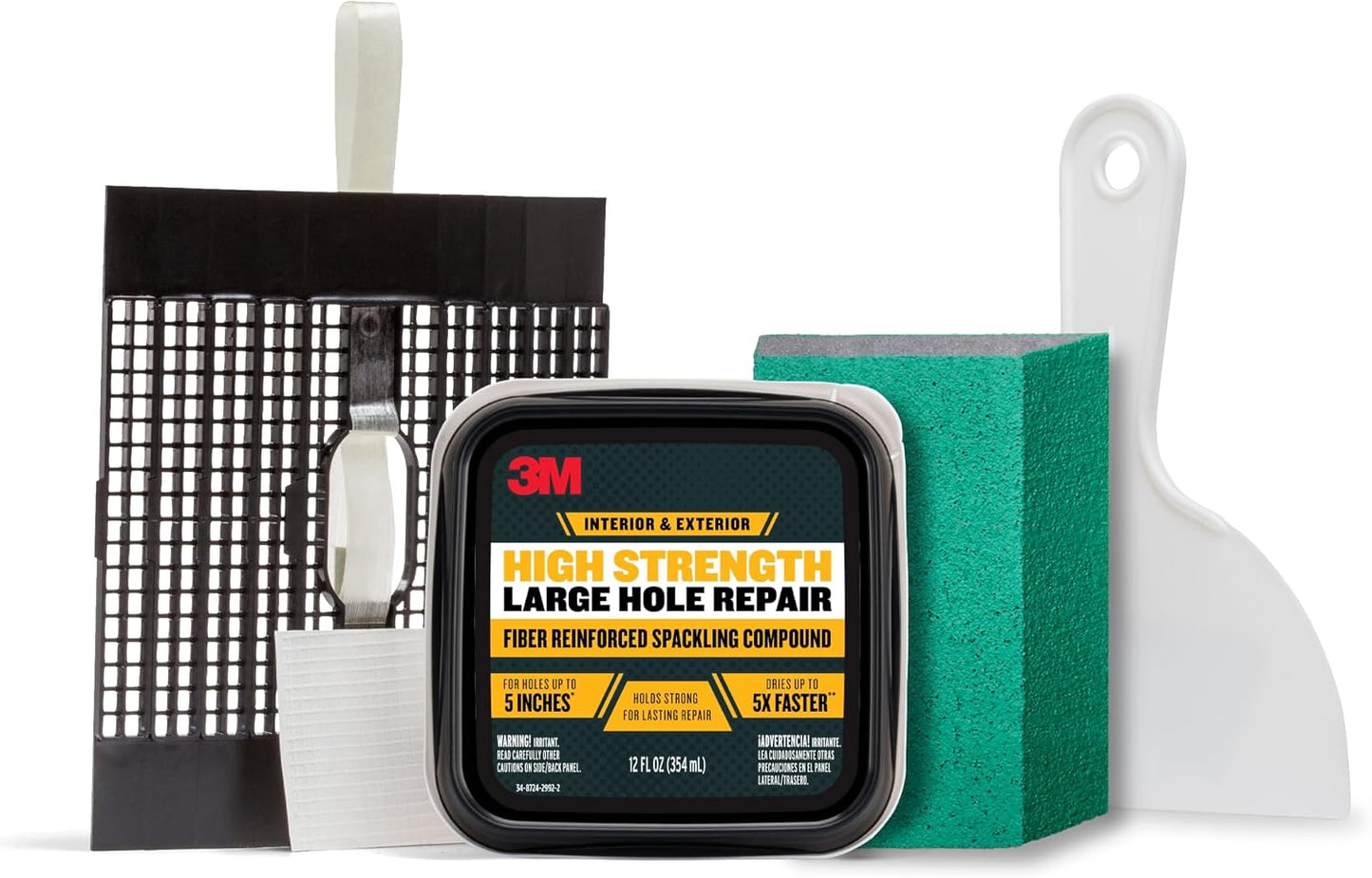 3M High Strength Large Hole Repair Kit, Includes Spackling Compound 12 oz, Spreader, Sanding Sponge, Hole Repair Plate & Tape, Easy Wall Repair Kit, No Shrinking, Cracking or Sagging (LHR-SIOCKIT)