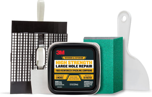 3M High Strength Large Hole Repair Kit, Includes Spackling Compound 12 oz, Spreader, Sanding Sponge, Hole Repair Plate & Tape, Easy Wall Repair Kit, No Shrinking, Cracking or Sagging (LHR-SIOCKIT)