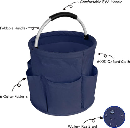 17L Cleaning Caddy with Handle, Portable Picnic Basket, Apple Picking Basket, Gift Basket, Collapsible Bathroom Storage Baskets for Dorm, Bathroom, Tool, Garden, Cleaning Supplies (Black)
