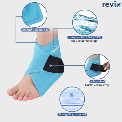 REVIX Ankle Ice Pack Wrap for Plantar Fasciitis & Foot Pain Relief