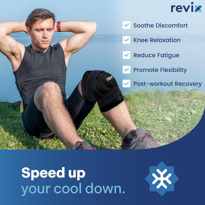 REVIX XL Knee Ice Wrap Around Entire Knee, Gel Ice Pack for Muscle Ache, Cold Pack to Reduce Discomfort and Promote Flexibility, Soft Plush Linings, Purple