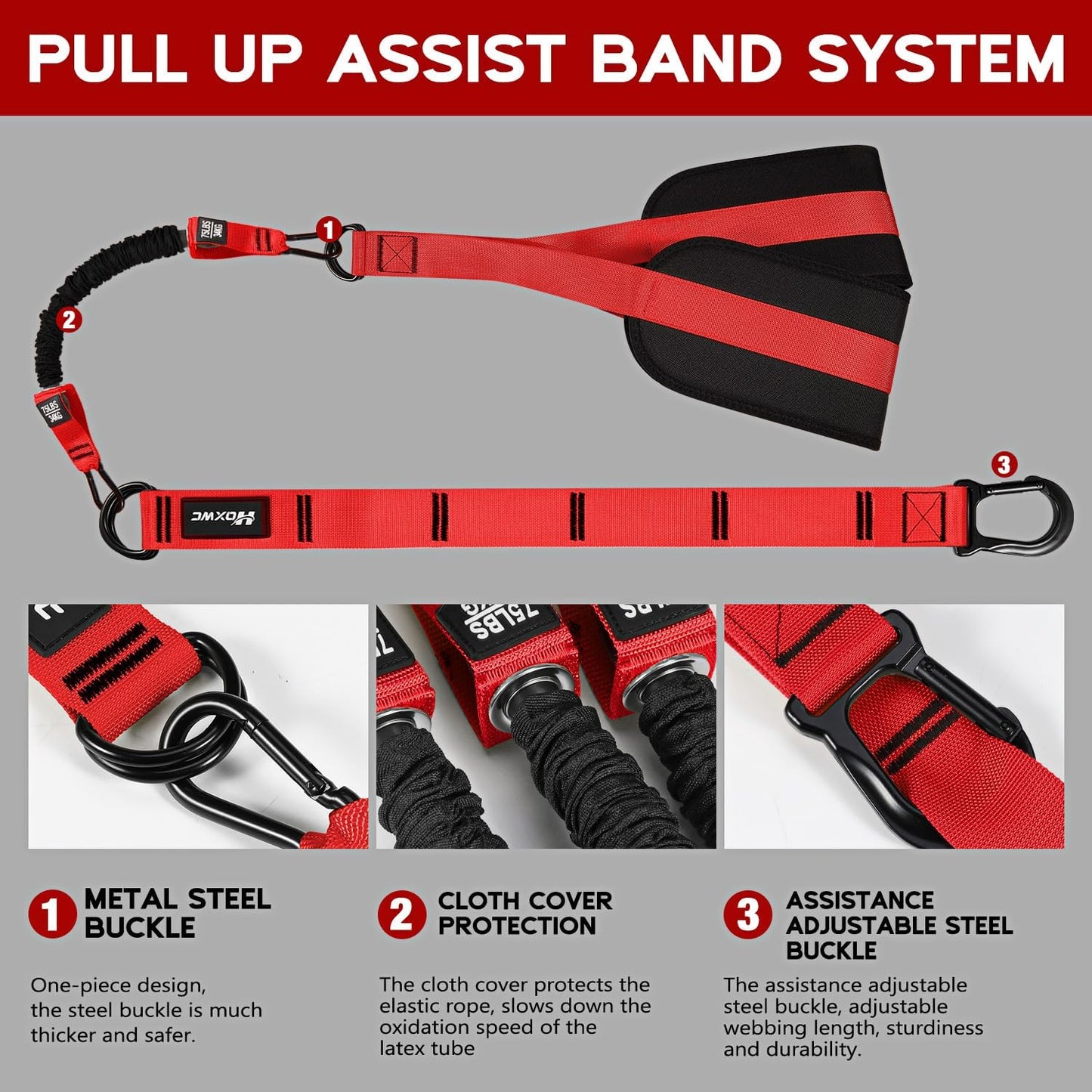 Pull Up Assistance Bands, Adjustable Heavy Duty Resistance Band for Pull Up, 3 Pull Up Bands, Comfortable Fabric Feet/Knee Rest, Assistance Bands for Pull-Up, Home Fitness, Body Stretching