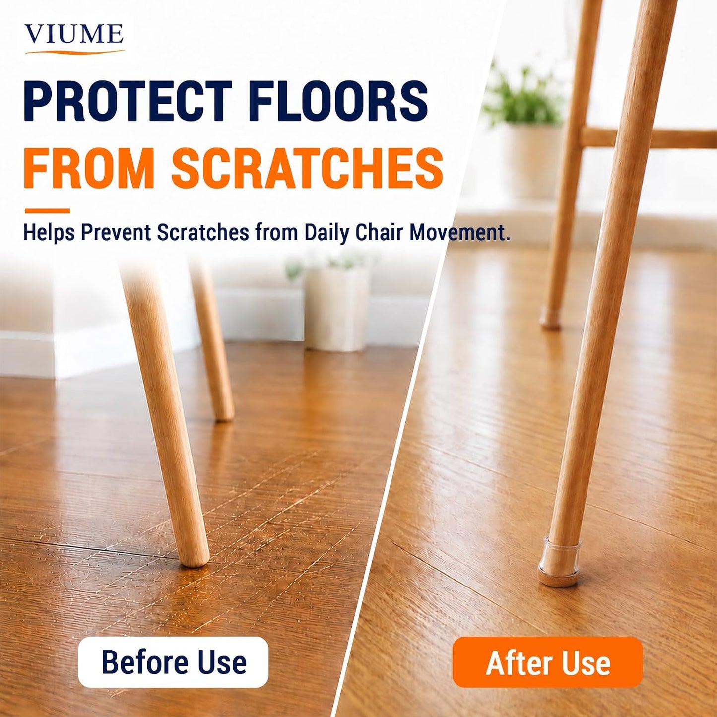 VIUME 24 Pcs Chair Leg Floor Protectors for Hardwood Floors Round | Silicone Covers Felt Pads Furniture Leg Caps Anti-Scratch Reduce Noise Fit (1-5/16" to 2")