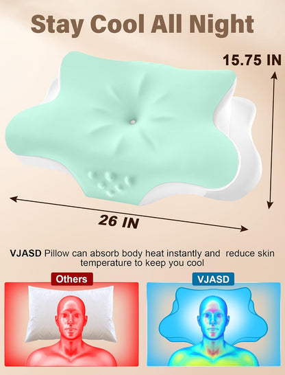 Cervical Neck Pillow for Pain Relief – Ergonomic Memory Foam Pillow for Side Sleeper Contour Orthopedic Bed Pillow for Neck Support with Cooling Cover – Ideal Christmas Birthday Gift for Women Men