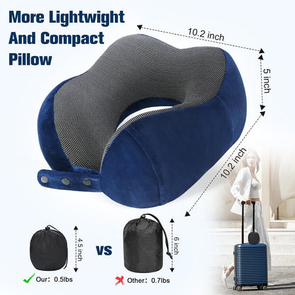 Cirorld Neck Pillow for Traveling, Travel Pillows for Airplanes,100% Pure Memory Foam Travel Neck Pillow, Adjustable Flight Pillow, Portable Plane Accessories with Eye Mask, Earplugs, Carry Bag