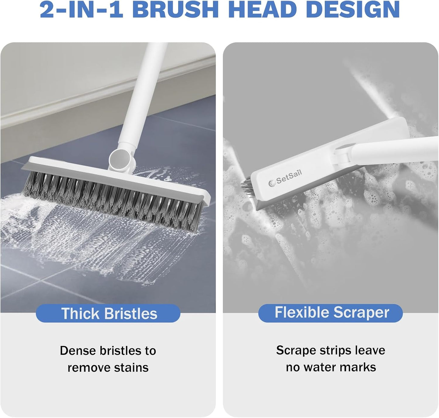 SetSail Grout Cleaner Brush with Long Handle, V-Shaped Floor Scrub Brush | Swivel Grout Brush Stiff Bristle Floor Grout Scrubber for Bathroom, Tile Line, Crevice, Kitchen, Wall, Deck, Garage