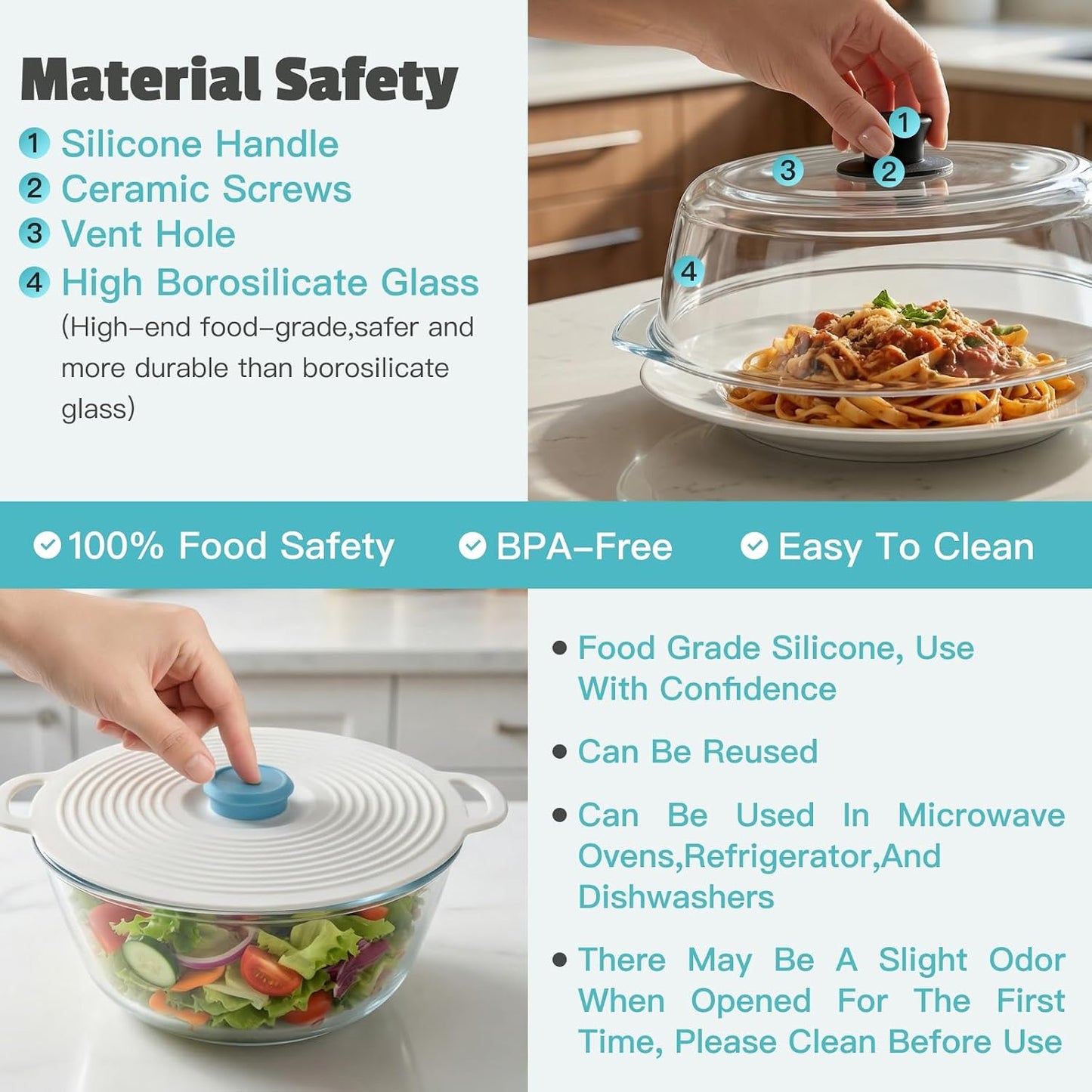 Microwave Splatter Cover, Glass Microwave Cover For Food With Easy-Grip Silicone Handle, Food Grade,Bpa Free, With Vent Hole, Dishwasher Safe, An Additional Reusable Heat-Resistant Cover Is Provided.