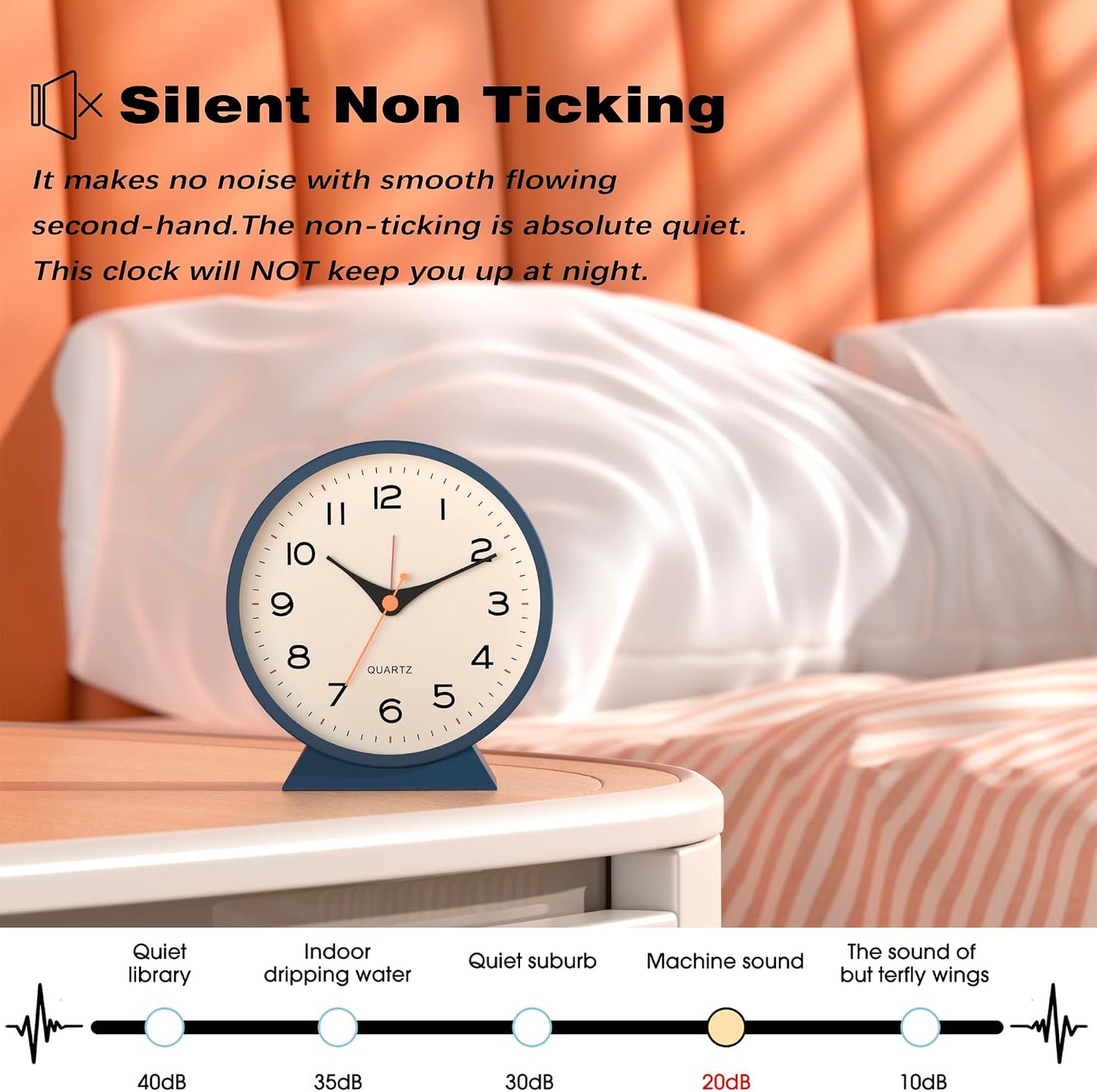 AYRELY® 4.5" Analog Alarm Clock, Small Retro Desk Clock and Table Clock | Battery Operated, Silent Metal Table Clock with Light for Living Room Decor, Bedroom, Bedside and Shelf (Orange)